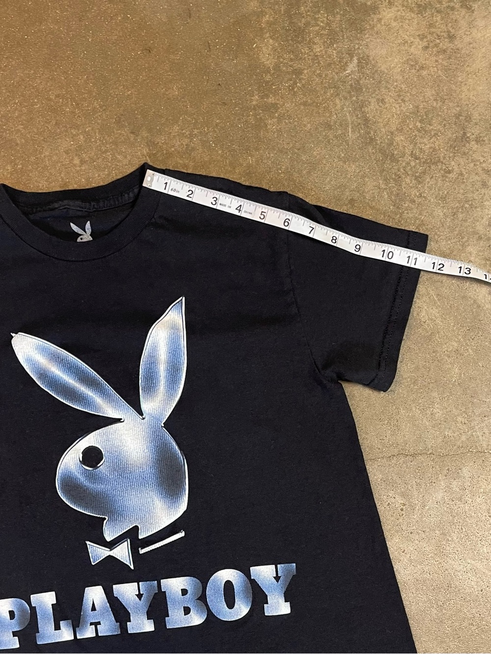 Playboy Bunny Logo Graphic T Shirt Black Metallic Blue Y2K Tee - Picture 4 of 7